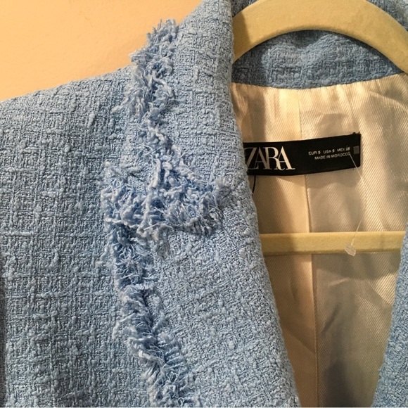 Zara Blazer Jacket Cropped Tweed Blue Preppy Blogger Fav Women’s Size s - Picture 8 of 10